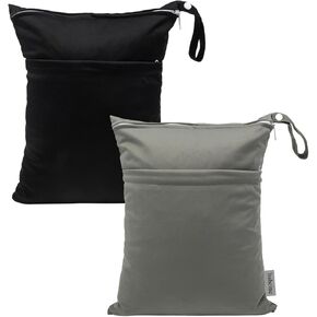Wet Dry Bags 2 Pack for Baby Cloth Diapers, Waterproof Reusable with Two Zippered Pockets Travel Beach Pool Soiled Baby Items Yoga Gym Bag for Swimsuits or Wet Clothes (boho-sun)