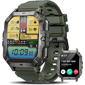 Military Smart Watches for Men (Answer/Make Calls), 2.02'' Fitness Smart Watch for Android and iPhone, Waterproof Fitness Tracker with Blood Pressure/Heart Rate/Sleep/100+ Sport Modes, Watches for Men