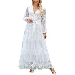 MERMAID'S CLOSET Women's Casual Off Shoulder Lace Maxi Dress Boho White Bridesmaid Wedding Evening Party Dresses