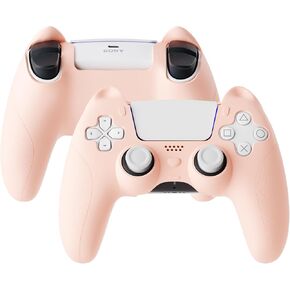 حافظة سيليكون لوحدة التحكم بأذن القطة اللطيفة من ELETIUO، غطاء وحدة تحكم ناعم مضاد للانزلاق متوافق مع محطة الشحن، واقي مطاطي مريح لوحدة تحكم PS5، أبيض in Kuwait