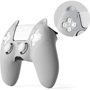 ELETIUO Cute Cat Ear Controller Silicone Case,Anti-Slip Soft Skin Controller Cover Compatible with Charging Station,Ergonomic Rubber Protector for PS5 Controller,White