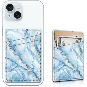 Card Holder for Phone Case, Leather Cell Phone Wallet, Wallet Sleeve Dual Pocket Stick-on ID Credit Card for Most Phones, Purple Galaxy