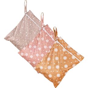 3pcs/set Wet Dry Bags for Baby Cloth Diapers - Waterproof Reusable Washable Travel Bags, Gym Bag, Pool, Daycare Soiled Baby Items Yoga Gym Bag for Swimsuits & Wet Clothes (Leaf)