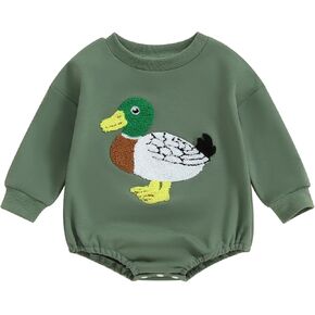 BULINGNA Newborn Baby Boy Fall Romper Sweatshirt Long Sleeve Cute Duck Embroidery Bodysuit Onesie Fall One Piece Outfit