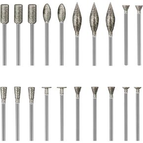 Stone Carving Set Diamond Burr Bits Compatible with Dremel, Rotary Tools Accessories Polishing Kits with 1/8 inch Shank for Carving, Engraving, Grinding, Stone, Rocks, Ceramics, Jewelry, Glass