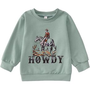 Toddler Boy Howdy Sweatshirt Cowboy Western Graphic Long Sleeve T-Shirt Kids Vintage Rodeo Lightweight Pullover Tops