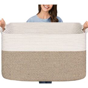 CHICVITA Black Blanket Storage Basket for Living Room, Woven Baskets for Storage, Dirty Clothes Basket, Extra Large Rectangle Baby Baskets for Pillows, Toys, 24" x 16" x 14"