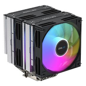 COOLLEO B60T V2 All Black CPU Cooler,Dual-Tower 260w TDP 6mm x 6 High Thermal Conductivity Inverse Gravity Nickel-Plated Copper Heat Pipes,1600RPM PWM CPU Fan for AMD AM4/AM5/Intel LGA 1700/1200/115x