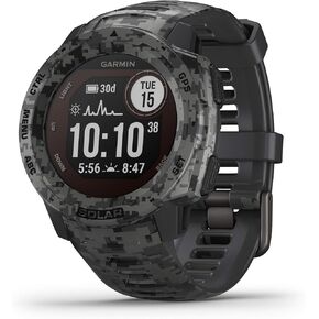 Garmin Instinct Solar, Solar-Powered Rugged Outdoor Smartwatch, Built-in Sports Apps and Health Monitoring, Graphite Camo (Renewed)