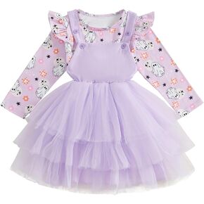 Toddler Baby Girl Halloween Outfit Ghost Pumpkin Print T-shirt and Tulle Tutu Skirts Little Girls Clothes