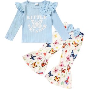 Viworld Toddler Girl Long Sleeve Ruffle Shirt Floral Bell Bottoms Fall Winter Pants Clothes Outfits 12M - 4T