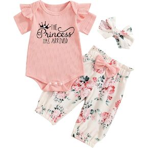 Mubineo Baby Girl Clothes The Princess Has Arrived Newborn Outfits Ruffle Short Sleeve Romper Floral Pant Set Outfit