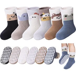 Baby Toddlers Non Slip Socks with Grippers Baby Toddler Boys Girls Grips Socks Kids Cotton Crew Gift Socks 6 Pairs
