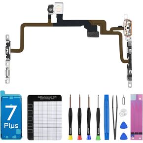 for iPhone 7 Plus Power Volume Button On Off Switch Flash Light Flex Cable Replacement OEM Mute Audio Control Silent Connector Mic Metal Bracket Complete Fix Tools Kit for A1661 A1784 A1785