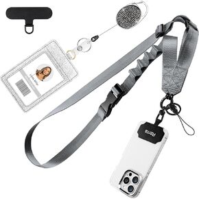 Azrra Phone Lanyard Crossbody with Retractable Badge Holder & Phone Tether | Adjustable Universal Lanyard for Phone, Keys, ID Card Holder, Sunglasses, Accessories Travel, Anti-Drop & Theft, Solid Black in Saudi Arabia