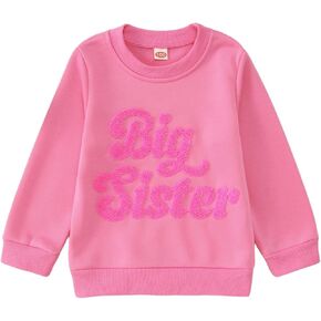 CM C&M WODRO Big Sister Sweatshirt Toddler Baby Girl Chenille Patch Crewneck Pullover Tops Infant Big Sister Shirt Outfit