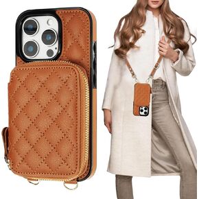 Bocasal Crossbody Wallet Case for iPhone 16 Pro, RFID Blocking PU Leather Zipper Handbag Purse Flip Cover, Kickstand Folio Case with Card Slots Holder Wrist Strap Lanyard 5G 6.3 Inch (Black)