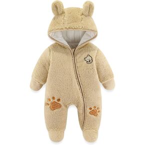JiAmy Newborn Baby Winter Hooded Romper, Cartoon Zipper Footie Fleece Snowsuit Jumpsuit Outfits 0-12 Months