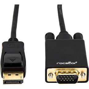 Rocstor Premium 6 Ft Displayport to VGA Cable M/Displayport to VGA Supporting 1920x1200 1080P at 60Hz - DP/VGA Cable - 6 Ft (1.83M) - Gold Platted - 1 X Displayport Digital Audio/Video - 1 X HD15 VGA