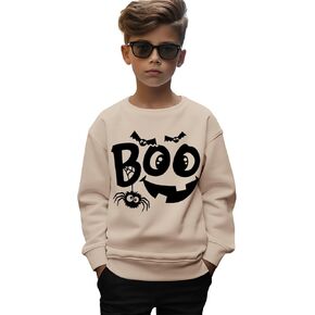 Kid Halloween Sweatshirt Baby Boy Girl Funny Ghost Boo Graphic Pullover Crewneck Long Sleeve Shirt Fall Clothes