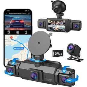 4 Channel Dash Cam, Front and Rear, 360 Dash Camera for Cars, 1080P FHD x4, Front 2K+1080P*2 Inside Camera, Built-in WiFi, GPS, Night Vision, 24/7 Recording Parking Mode Monitor, Free 64G Card