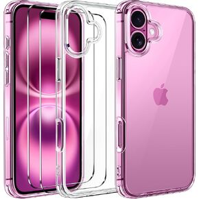 ivoler 3-in-1 Clear Case Designed for iPhone 16e 6.1" 2025 with 2 Pack Tempered Glass Screen Protector, Military Shockproof Hard Back Slim Phone Cover - Clear