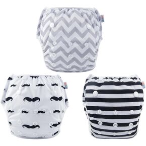 ALVABABY 3pcs Large Baby Swim Diapers Reuseable Washable & Adjustable for Swimming Lesson & Baby Boy and Girl 3ZSWY02T