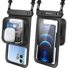 Niveaya [Floatable] Floating Waterproof Phone Pouch 2 Pack-Up to 8.5", Large Space Adjustable Neck Lanyard Waterproof Phone Case, Phone Dry Bags for Vacation Beach Pool Kayak Cruise Travel Essentials