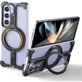 OATSBASF for Samsung Galaxy Z Fold 5 Bumper Case, with Kickstand 360° Rotatable Magnetic Stand Case, Minimalist Phone Case for Galaxy Z Fold 5, Frameless Metal Case, Natural Titanium