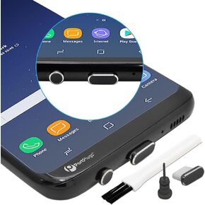 PortPlugs USB C Set - Dust Plug Compatible w/iPhone 16, Samsung Galaxy, Type C Android Ports, MacBook & More, Aluminum Finish, Includes Holders, SIM Card Removal & Brush (Gray)
