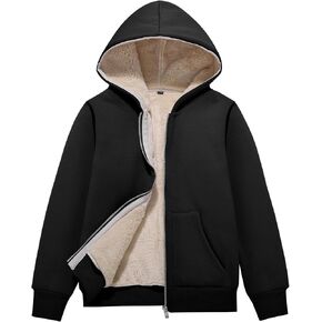 YKR Unisex Boys Girls Sherpa Fleece Lined Hoodie Zip Up Jacket Kids Winter Warm Outwear Sweatshirts