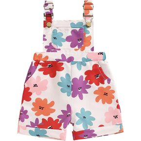 Emmababy Toddler Girl Striped Suspender Shorts Rainbow Romper Baby Floral Short Overalls Polka Dot Print Backless Jumpsuit