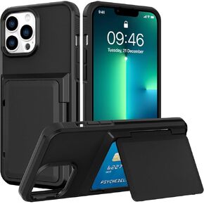 Flip Wallet Case for iPhone 15 Pro Max Case with 3 Credit Card Holder Slot Shockproof Cover Hybrid Heavy Duty Protection Armor Phone Case, Black