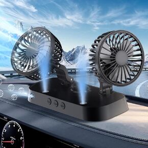 DURAKINGS Car Fan, 12V Electric Car Cooling Fan 360 Degree Rotatable Telescopic Dual Head That Plugs Into Cigarette Lighter&Low Noise Automobile Fan for Car Sedan Truck SUV RV, black (JGN5232)