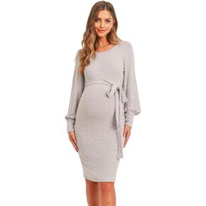 LaClef Womens Sweater Knit Maternity Dress with Belt