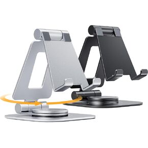 Nulaxy 2-Pack 360 Rotating Phone Stand, Fully Adjustable Foldable Phone Holder, Aluminum Desktop Cradle with Anti-Slip Base, Office Accessories Dock for All Phones with Thick Case, Black