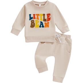 Baby Girl Boy Fall Outfits Little Bean Embroidery Long Sleeve Sweatshirt Shirt Pants Set Infant Toddler Clothes