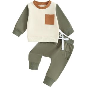 Toddler Baby Boys Fall Winter Outfits Checkerboard Patchwork Long Sweatshirt Pullover Pants Infant Clothes Set