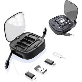 GBM US 6 in1 USB Adapter Retractable Charging Cable Kit,USB C to Lighting Adapter,USB-A & Type-C to Type C/Micro/Lighting,Data Transfer,Card Storage Box, Phone Holder (Black) in Saudi Arabia
