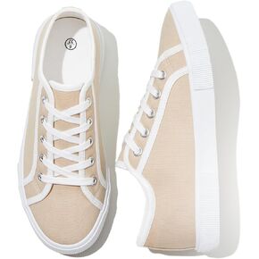 kufeiti Women's Canvas Tennis Shoes Low Top White Black Casual Sneakers for Women Lace Up Fashion Comfortable Walking Shoes