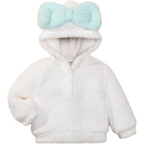 ROMPERINBOX Baby Girl Hoodie With Large Bow Fuzzy Hooded Sweatshirt Long Sleeve Pullover Fall Winter Outfits