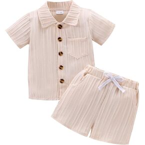 Toddler Baby Boys Clothes Ribbed Button-Down Shirt Tops +Shorts Pocket Outfit 2 PCS set 12 Months-5T Without Tee
