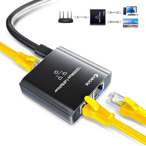 Ethernet Splitter 1 to 2 1000Mbps,Gigabit Ethernet Splitter, LAN Splitter with USB Power Cable, RJ45 Splitter for Cat5/5e/6/7/8 Cable[2 Devices Simultaneously Networking]