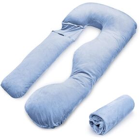 Pregnancy Pillow Cover J-shaped Replacement Pillowcase(Cover Only), Soft Full Body Pillow Case for Maternity Pillows, Provides Sleep and Pregnancy Support, 100% Velvet with Zipper, Universal Fit, Grey