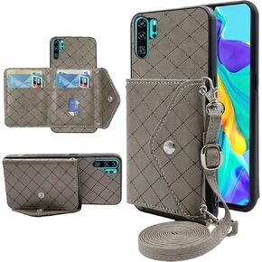 Compatible with Huawei P30 Pro Wallet Case with Crossbody Shoulder Strap and Stand Leather Credit Card Holder Lanyard Slot Cell Accessories Phone Cover for Hawaii P30Pro P 30 Pro30 Women Pink
