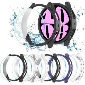[6+6 Pack for Samsung Galaxy Watch FE/5/4 Screen Protector Case 40mm,HD Anti-Fog Tempered Glass Film & Waterproof Hard PC Bumper Cover for Galaxy Watch FE Watch 5 Watch 4 40mm