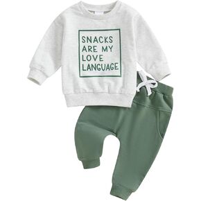 Infant Baby Boy Pants Fall Winter Outfits Snacks Letter Print Long Sleeve Sweatshirt Pants Toddler Clothes Set