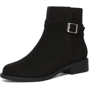 Athlefit Women's Ankle Boots Chunky Low Heel Fashion Round Toe Side Zipper Buckle Booties