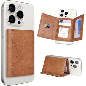 IAIYOXI MagSafe Wallet with Phone Grip - Magnetic Leather Wallet with Privacy Flap for iPhone 15/15 Pro, 14 Pro Max/14 Pro/14/14 Plus, 13/12 Series (Not for 13/12 Mini), Holds 7 Cards - Brown