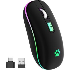 KARFUN Wireless Mouse, Bluetooth Mouse & 2.4GHz Two Mode Wireless Mouse, 7 Color Breathing Lights Computer Mouse for Laptop/MacBook/PC/Tablet/iPad, Rechargeable 2.4G Wireless Bluetooth Mouse (Black)